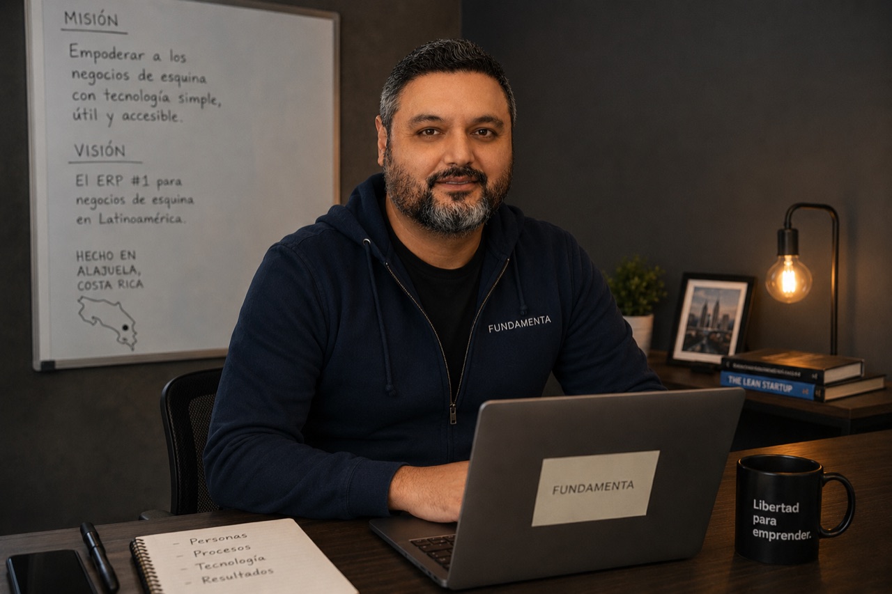Brian Barrantes, fundador de FUNDAMENTA, en su oficina en Alajuela, Costa Rica